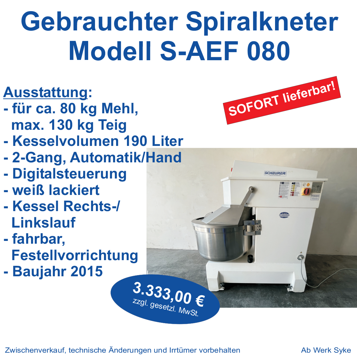 Spiralkneter Typ S-AEF 080